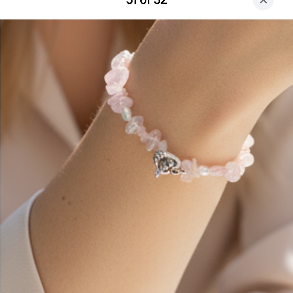 Estate Rose Quartz & Opalite Gemstone Bracelet – Pale Pink Polished Stones
